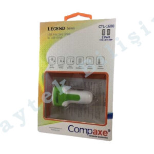 Compaxe CTL-1600 Universal 2.4A Çift Port Beyaz Araç Şarj Cihazı