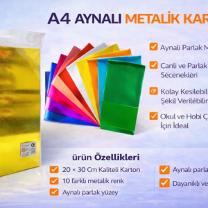 A4 20*30 Cm Aynalı Metalik Karton 10 Renk Karışık Renkler * Koli 200