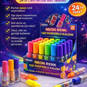 Oje Figürlü Neon Renk Fosforlu Kalem 24