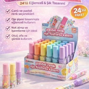 Oje Figürlü Pastel Renk Fosforlu Kalem 24
