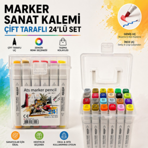 Marker Sanat Kalemi Çift Taraflı 24 Renk Kutulu