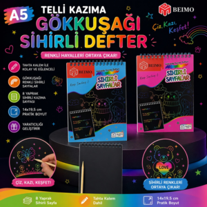 A-5 Spralli Kazıma Gökkuşağı Sihirli Defter 8 Sayfa 10 Yaprak
