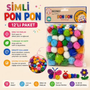 Simli Pon Pon Karışık 3 Boy Karışık Renkler 90