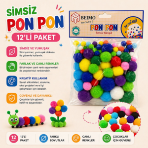 Simsiz Pon Pon Karışık 3 Boy Karışık Renkler 90