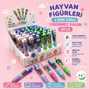 No.415 Karışık Hayvan Figürleri 4 Renk Çoklu Tükenmez Kalem 36