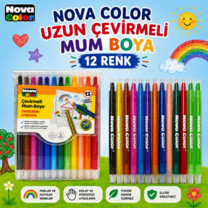 Nova Color Uzun Çevirmeli Mum Boya 12 Renk