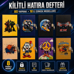 14*20 Cm Erkek Modelleri Kilitli Hatıra Defteri 80 Yaprak 16