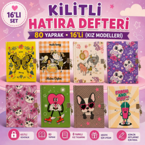 14*20 Cm Kız Modelleri Kilitli Hatıra Defteri 80 Yaprak 16