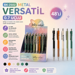 Bk-2502 Metal Renkli Versatil Uçlu Kalem 0.7 Uç 48
