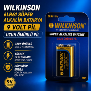 Wilkinson 6LR61 Süper Alkalin Batarya 9 Volt Pil (Uzun Ömürlü Pil)