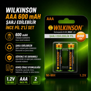 Wilkinson AAA 600 mAH Şarj Edilebilir İnce Pil 2