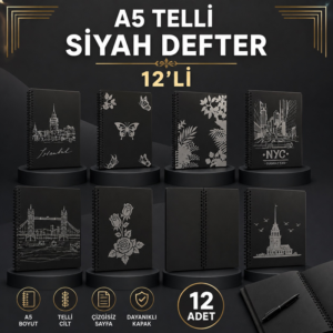 A5 Siyah Spralli Defter 12