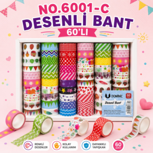6001-C Desenli Karışık Kağıt Bant 60