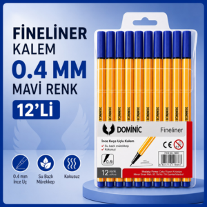 Fineliner Tükenmez Kalem 0.4 Mm Mavi Renk 12