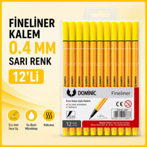 Fineliner Tükenmez Kalem 0.4 Mm Sarı Renk 12