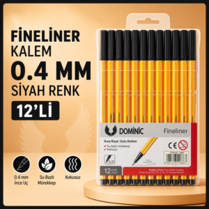 Fineliner Tükenmez Kalem 0.4 Mm Siyah Renk 12