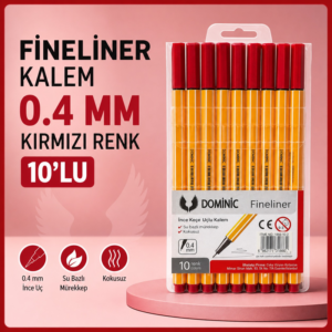 Fineliner Tükenmez Kalem 0.4 Mm Kırmızı Renk 10