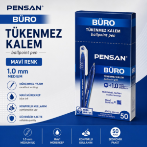 Pensan Büro Tükenmez Kalem Mavi Renk 1.0 Mm 50