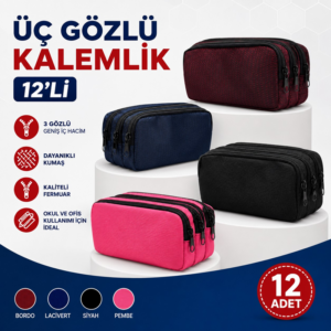3 Gözlü Fermuarlı Kalemlik 12