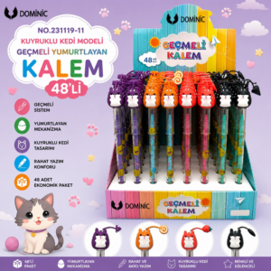 No.231119-11 Kuyruklu Kedi Modeli Geçmeli Yumurtlayan Kalem 48