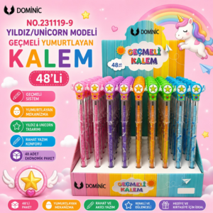 No.231119-9 Yıldız/Unicorn Modeli Geçmeli Yumurtlayan Kalem 48
