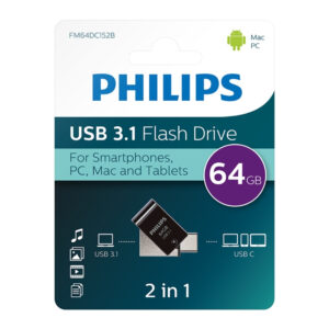 Philips 2'Si 1 Arada USB 3.1 - USB-C 64GB Gece Siyah
