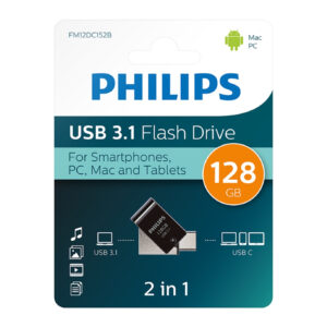 Philips 2'Si 1 Arada USB 3.1 - USB-C 128GB Gece Siyahı