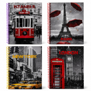 17*24 Spralli Trend Desen Sert Kapak Defter (100 Yaprak Çizgili)