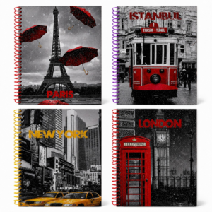 17*24 Spralli Trend Desen Sert Kapak Defter (100 Yaprak Kareli)