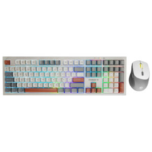 Everest KM-78 Rena Krem/Gri/Kahve Kablosuz 2.4 + BT RGB Aydınlatmalı Sessiz Q Su Sıçramasına Dayanıklı Klavye + Mouse Se