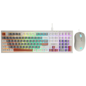 Everest KM-77 Runa Gri/Krem/Kahve Usb Rainbow Aydınlatmalı Sessiz Q Klavye + Mouse Set