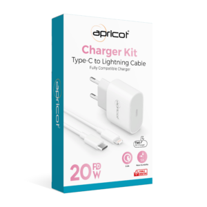 Apricot APC-PD20L Type-C 20W + Type-C To Lightning Beyaz Ev Şarj Adaptörü Seti