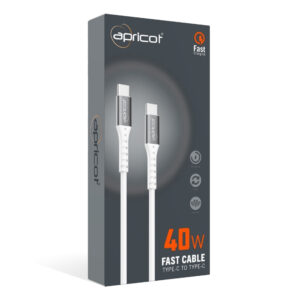 Apricot APC-S250T PD 1 Metre Type C To Type C 40W Metal Başlıklı Beyaz Hızlı Şarj Kablosu