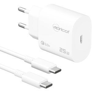 Apricot APC-U425T 25W PD Type-C Kablolu Beyaz Hızlı Ev Şarj Adaptörü Set