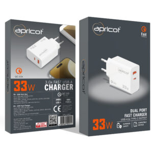 Apricot APC-U433 33Watt USB + PD Çıkışlı Beyaz Hızlı Ev Şarj Adaptörü