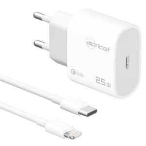 Apricot APC-U435L 25W PD Lightning Kablolu Beyaz Hızlı Ev Şarj Adaptörü