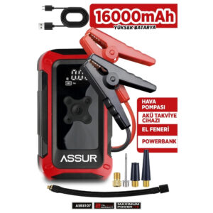 ASSUR ASR8107 4'Ü 1 Arada Dijital Göstergeli | Powerbank | Led Fener | Şarjlı Akü Takviye Cihazı | Hava Kompresörü