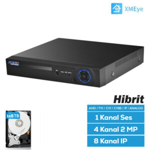 Avenir H.265 4 KANAL 1x8TB 1080N XMEYE HİBRİT (5in1) KAYIT CİHAZI 4 KANAL 2MP 8 KANAL IP TEK SES