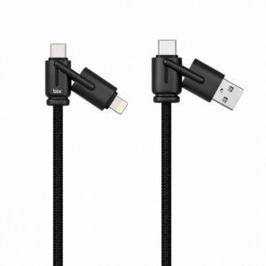 Bix BX4IN1C 65W USB-A, USB-C, Lightning Çok Fonksiyonlu Örgülü Şarj Ve Data Kablosu 1.2 Metre Siyah