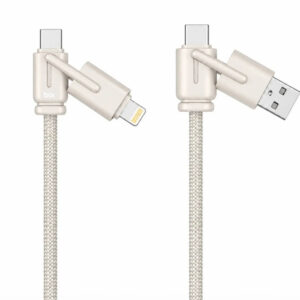 Bix BX4IN1C 65W USB-A, USB-C, Lightning Çok Fonksiyonlu Örgülü Şarj Ve Data Kablosu 1.2 Metre Gri