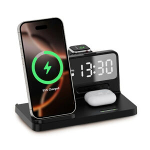 Bix BXMW4 Alarmlı Saatli 15W 3in1 Kablosuz Şarj Standı (IPhone/AirPods Uyumlu) - Siyah