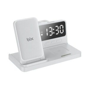 Bix BXMW4 Alarmlı Saatli 15W 3in1 Kablosuz Şarj Standı (IPhone/AirPods Uyumlu) - Beyaz