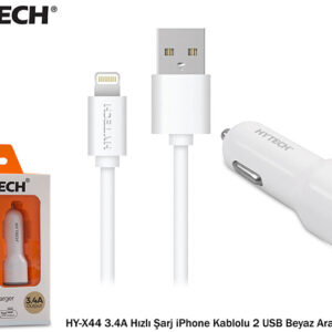 Hytech HY-X44 3.4A Hızlı Şarj IPhone Lightning Kablolu 2 USB Beyaz Araç Şarj Cihazı