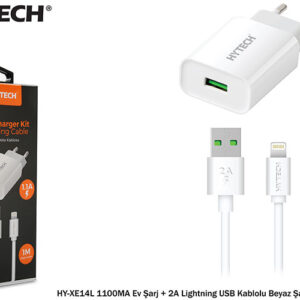 Hytech HY-XE14L 1100MA Ev Şarj + 2A Lightning USB Kablolu Beyaz Şarj Adaptör Seti