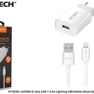 Hytech HY-XE26L 2100MA Ev Şarj 11W + 2,4A Lightning USB Kablolu Beyaz Şarj Adaptör Seti