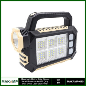 Makamp MAKAMP-010 3 Mod Lu Solar Güneş Panelli Powerbank + Usb Çıkış Ultra Güçlü Şarjlı Fener