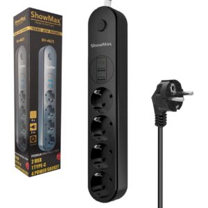 Showmax SH-4625 4-Outlet 2M 10A 2500W 2xUSB 1xType-C Surge Protected Power Strip