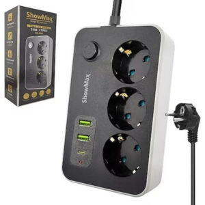 Showmax SH-4626 Thermal Surge Protected Power Strip (3 Outlets + 2 USB + 1 Type-C)