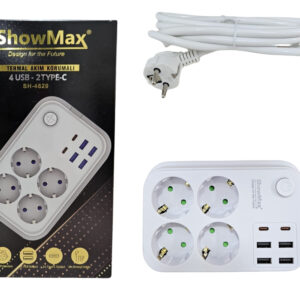 Showmax SH-4629 Thermal Surge Protected Power Strip 2M (4 Outlets + 4 USB + 2 Type-C)