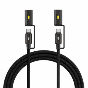 Bix T2IN1C 240W LED Fener Ve Alevsiz Çakmak Fonksiyonlu Type-C To Type-C Şarj Ve Data Kablosu 1.2 Metre Siyah